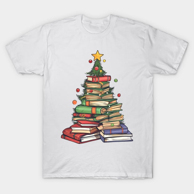 christmas book tree T-Shirt by MZeeDesigns